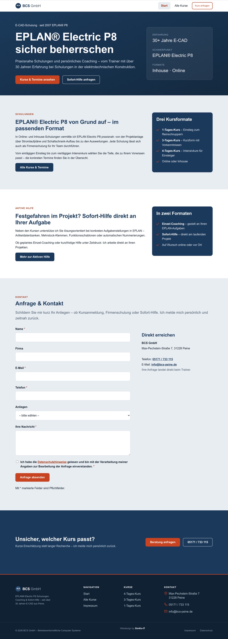 Screenshot: BCS GmbH - EPLAN-Schulungen